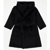 GX458: Kids Black Fleece Hooded Dressing Gown (3-16 Years)